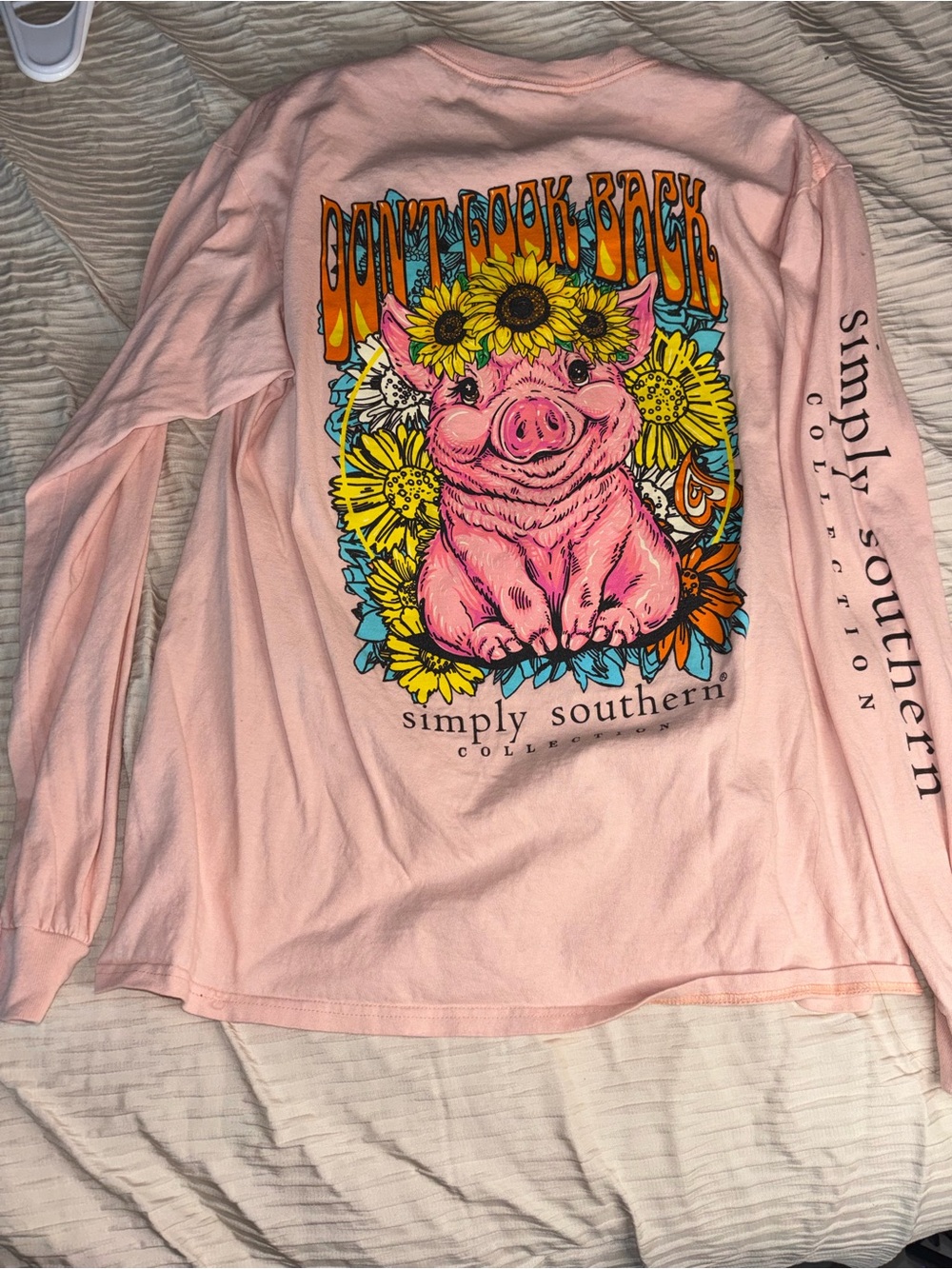 Simply Southern Pink Long-Sleeve Tee with Pig & Sunflower Graphic